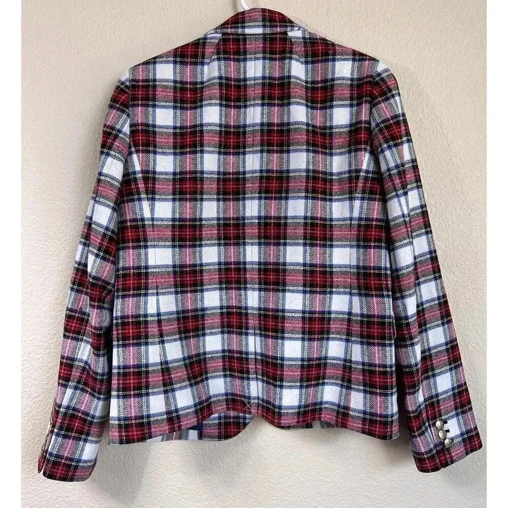 J. Crew Tartan Schoolboy Blazer Jacket Womens Size 8 Plaid Wool Blend Office NWT - Picture 4 of 13